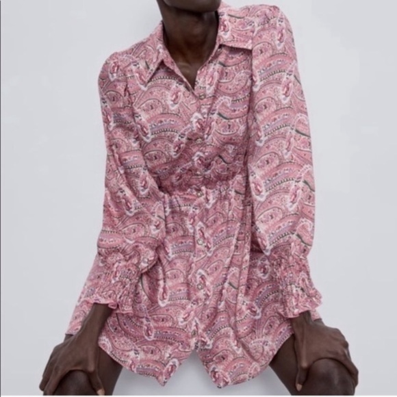 Zara Pink Paisley Shirt Dress - Picture 2 of 8